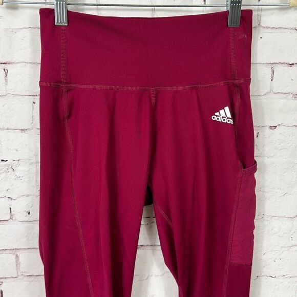 !SIZE Adidas Leggings Womens Tights Training Capri Pull On Active Pocket Pink - Picture 2 of 9